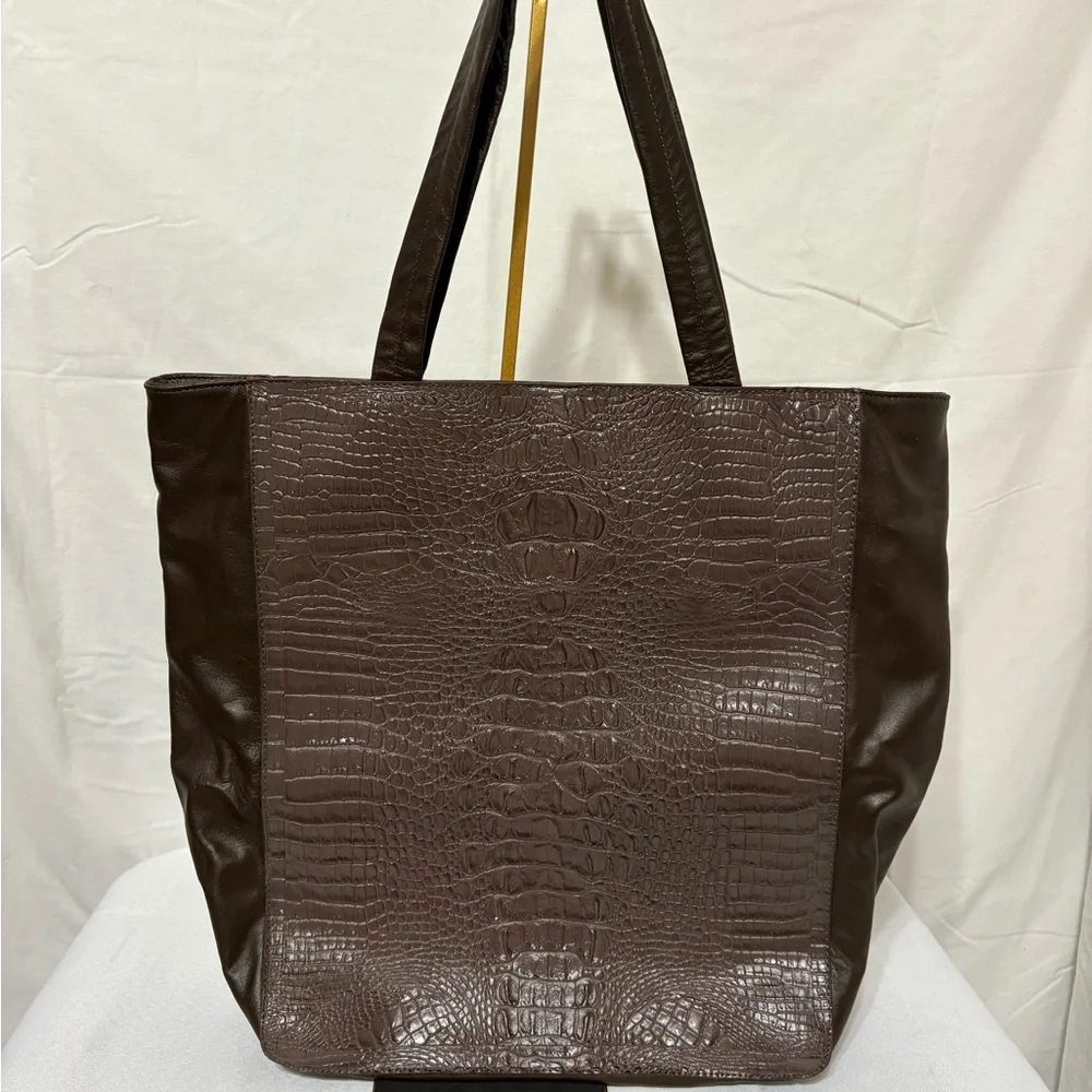 Large Jana Feifer brown croc-embossed leather and PVC shopper tote